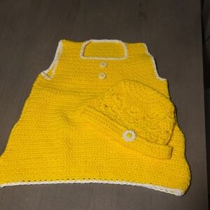 Handcrafted Yellow Baby Dress & Hat Set - Bright Yellow